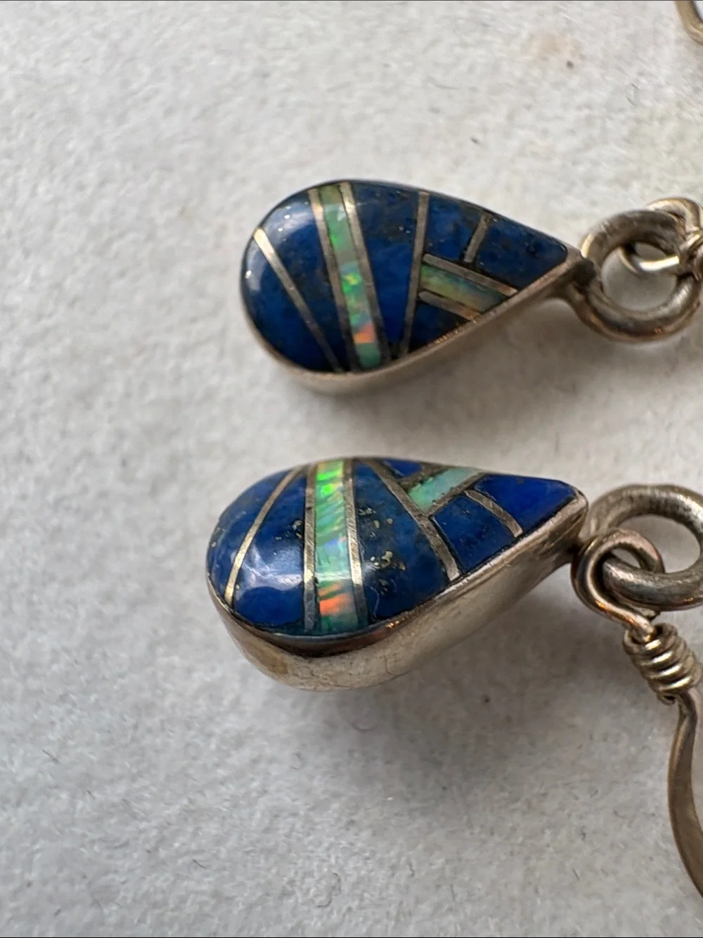 Amy Locaspino Zuni Blue Lapis and Fire Opal Dangle Earrings